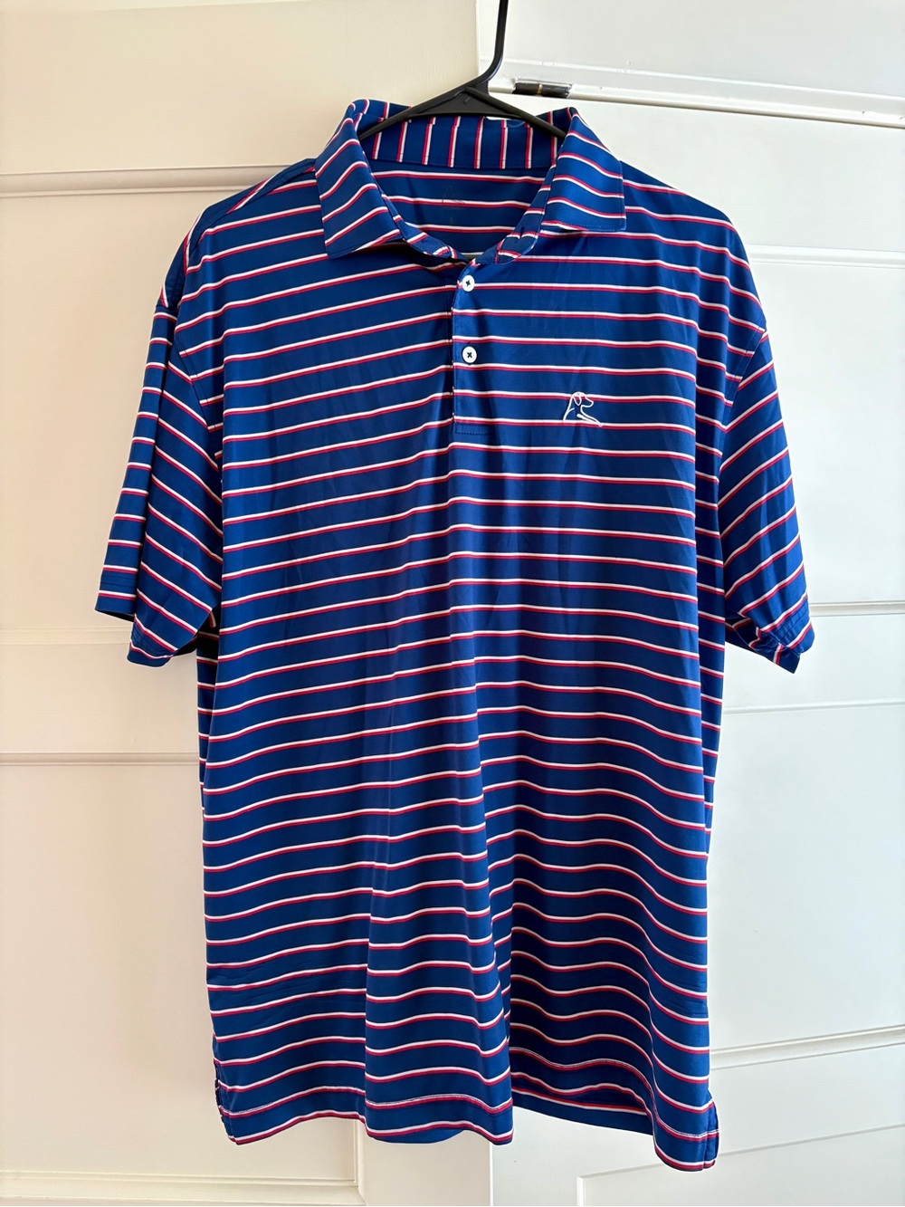 Rhoback Blue Polo with Red and White Stripes
